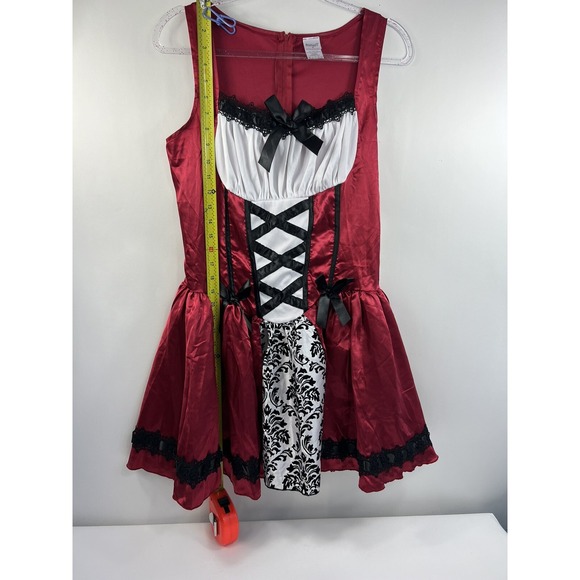 Spirit Halloween Beer Maiden Costume Adult M Red Black Lace Trim Full Zip Back - Picture 6 of 9